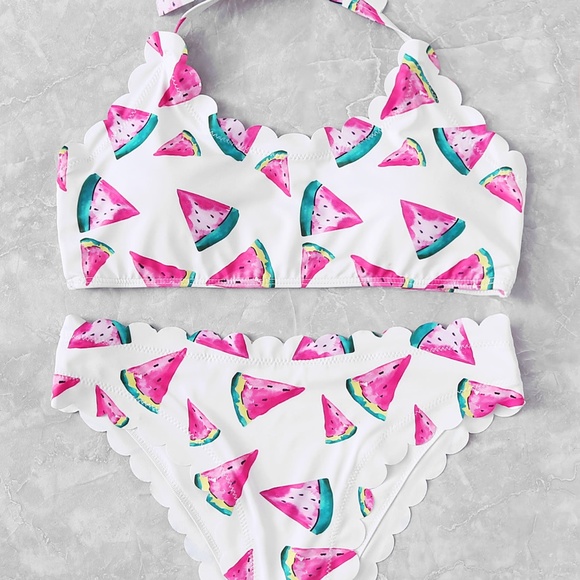 Scalloped Trim Watermelon Print Bikini - Picture 4 of 5
